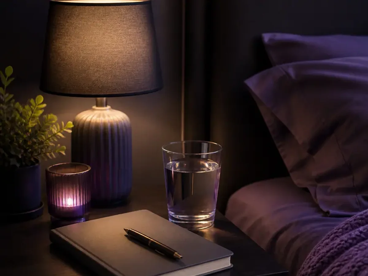 Calm bedroom routine setup for Columbus sleep-support hypnotherapy
