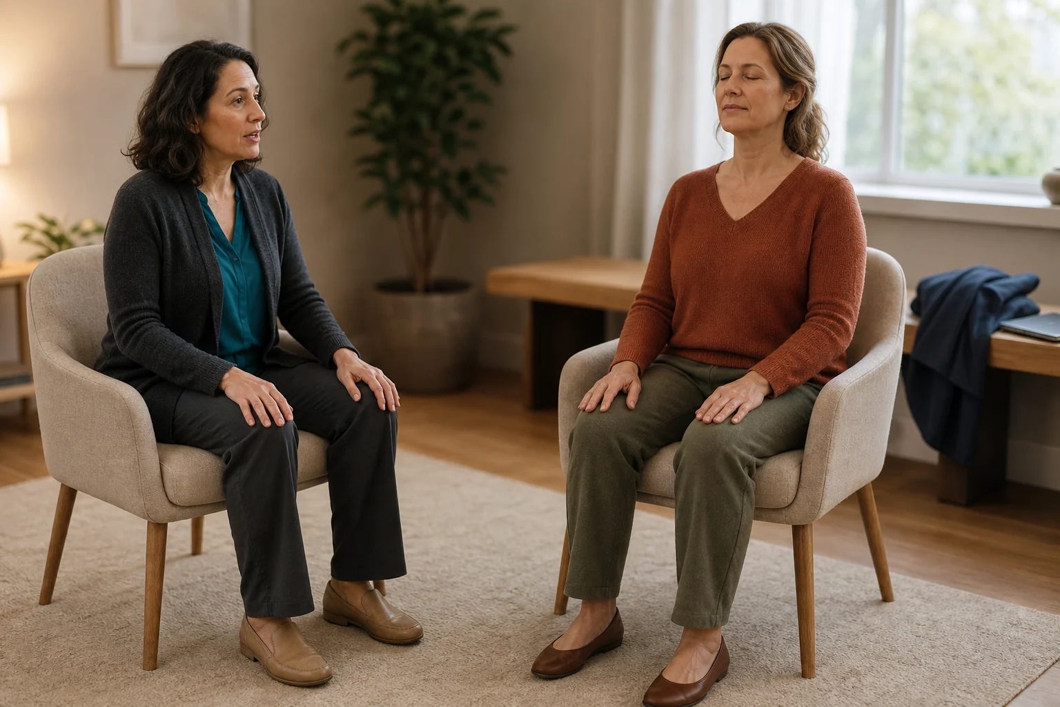 Calm hypnotherapy consultation visual for mindfulness and stress support in Dayton