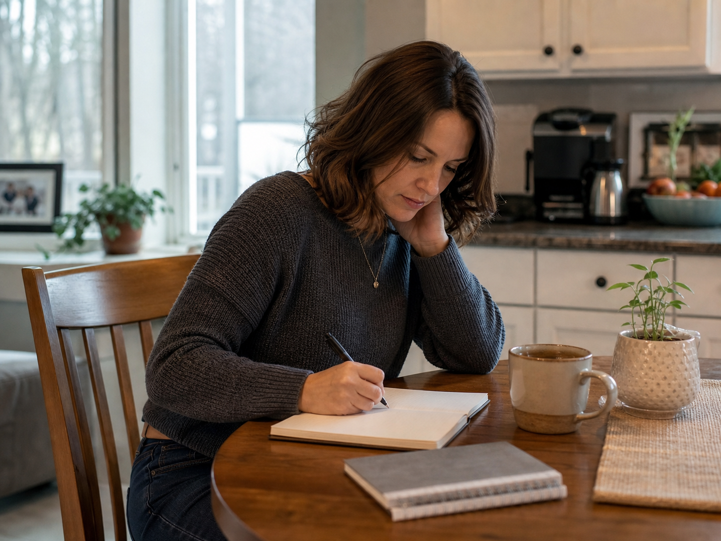 A person writing down appointment timing and session questions before booking
